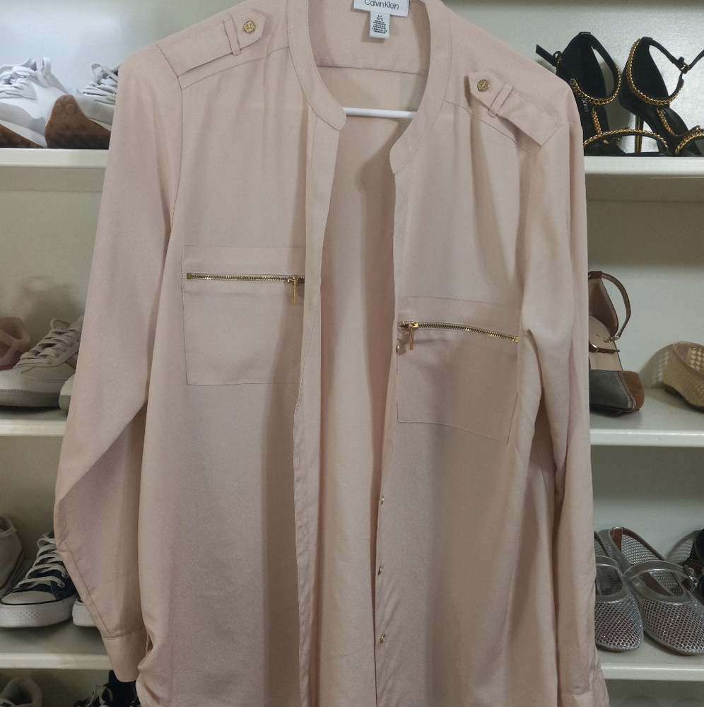 Calvin Klein Blush Blouse with Gold Zippers